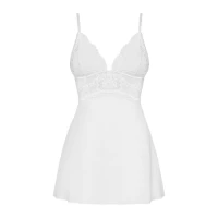 Сатиновий пеньюар з мереживом Obsessive 810-BAB-2 babydoll &amp; thong L/XL, білий, пеньюар, танга — Переглянути зображення 5