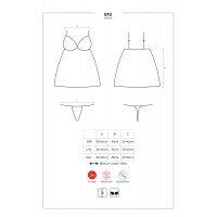 Сатиновый пеньюар с кружевом Obsessive 810-BAB-2 babydoll &amp; thong L/XL, белый, пеньюар, танга — Просмотреть изображение 7