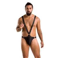 Чоловіче боді з люверсами Passion 028 HARRY L/XL Black, екошкіра, на шлейках — Переглянути зображення 4