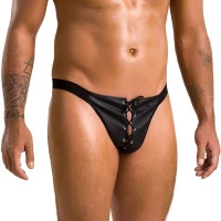 Чоловічі сліпи на шнурівці Passion 044 SLIP BEN XXL/XXXL Black, екошкіра, люверси — Переглянути зображення 1