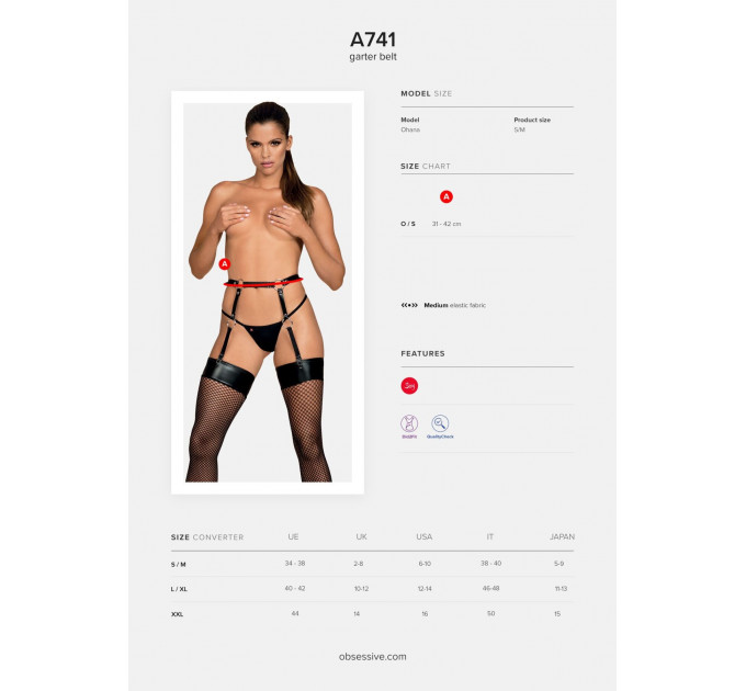 Гартери Obsessive A741 garter belt black O/S, штучна шкіра