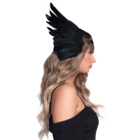 Пов’язка на голову з крилами Leg Avenue Feather headband Black, пір’я та натуральна шкіра — Переглянути зображення 3