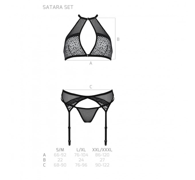 Комплект білизни Passion SATARA SET XXL/XXXL red, топ, пояс для панчіх, стрінги