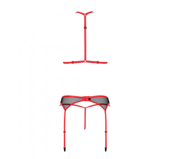 Комплект білизни Passion SATARA SET XXL/XXXL red, топ, пояс для панчіх, стрінги