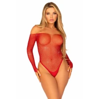 Сітчасте боді зі стразами Leg Avenue Crystalized fishnet bodysuit Red One Size — Переглянути зображення 1