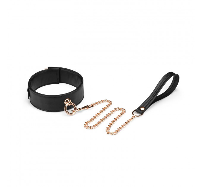 Нашийник з повідцем Liebe Seele Black Organosilicon Collar with Leash, екошкіра