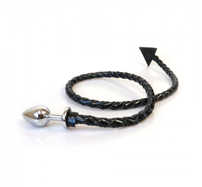 Металева анальна пробка L з диявольським хвостом Art of Sex - Succubus, екошкіра, чорний