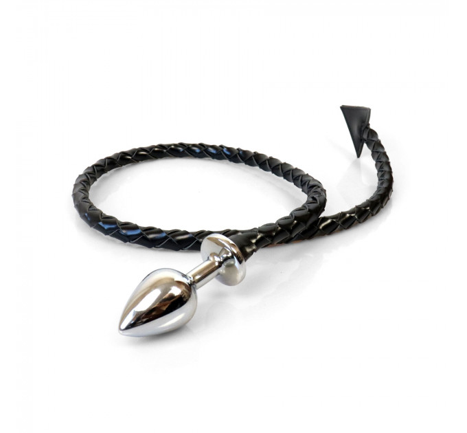 Металева анальна пробка L з диявольським хвостом Art of Sex - Succubus, екошкіра, чорний