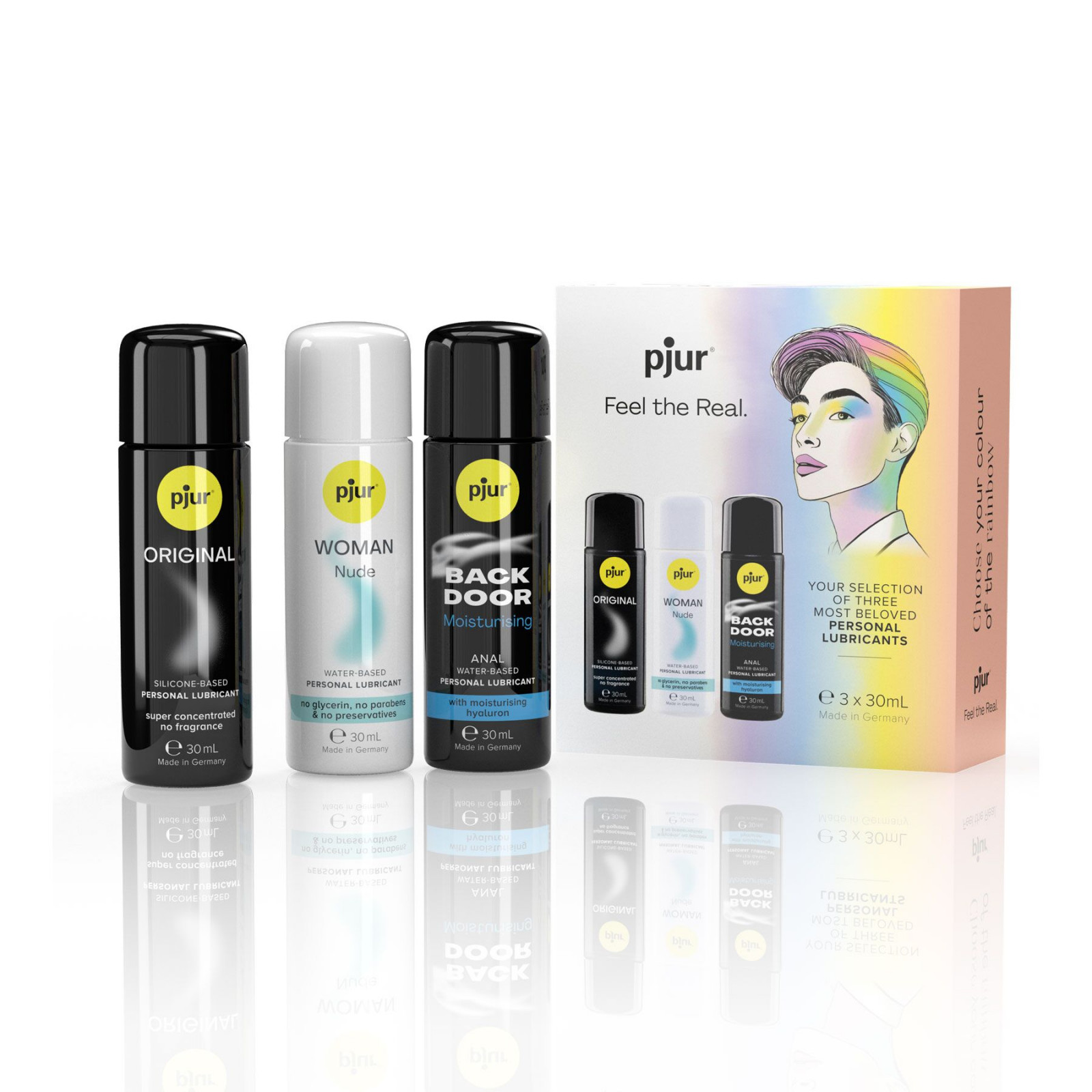 Набор лубрикантов pjur Pride Box 3х30 мл, 2 смазки на водной основе и 1 на силиконовой