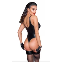 Боді з мокрим ефектом Noir Handmade F244 Powerwetlook body with high cut bottom hem, L — Переглянути зображення 3