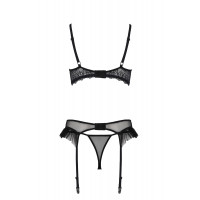 Комплект Passion KERRIA SET WITH OPEN BRA black, L/XL, бюстгальтер с открытой чашкой, стринги, пояс для чулок