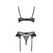Комплект Passion KERRIA SET WITH OPEN BRA black, L/XL, бюстгальтер з відкритою чашкою, стрінги, пояс для панчіх