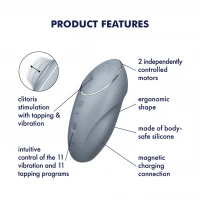 Вібростимулятор-пульсатор Satisfyer Tap &amp; Climax 1 Bluegrey, ефект постукування пальцем, 2 мотори — Переглянути зображення 7