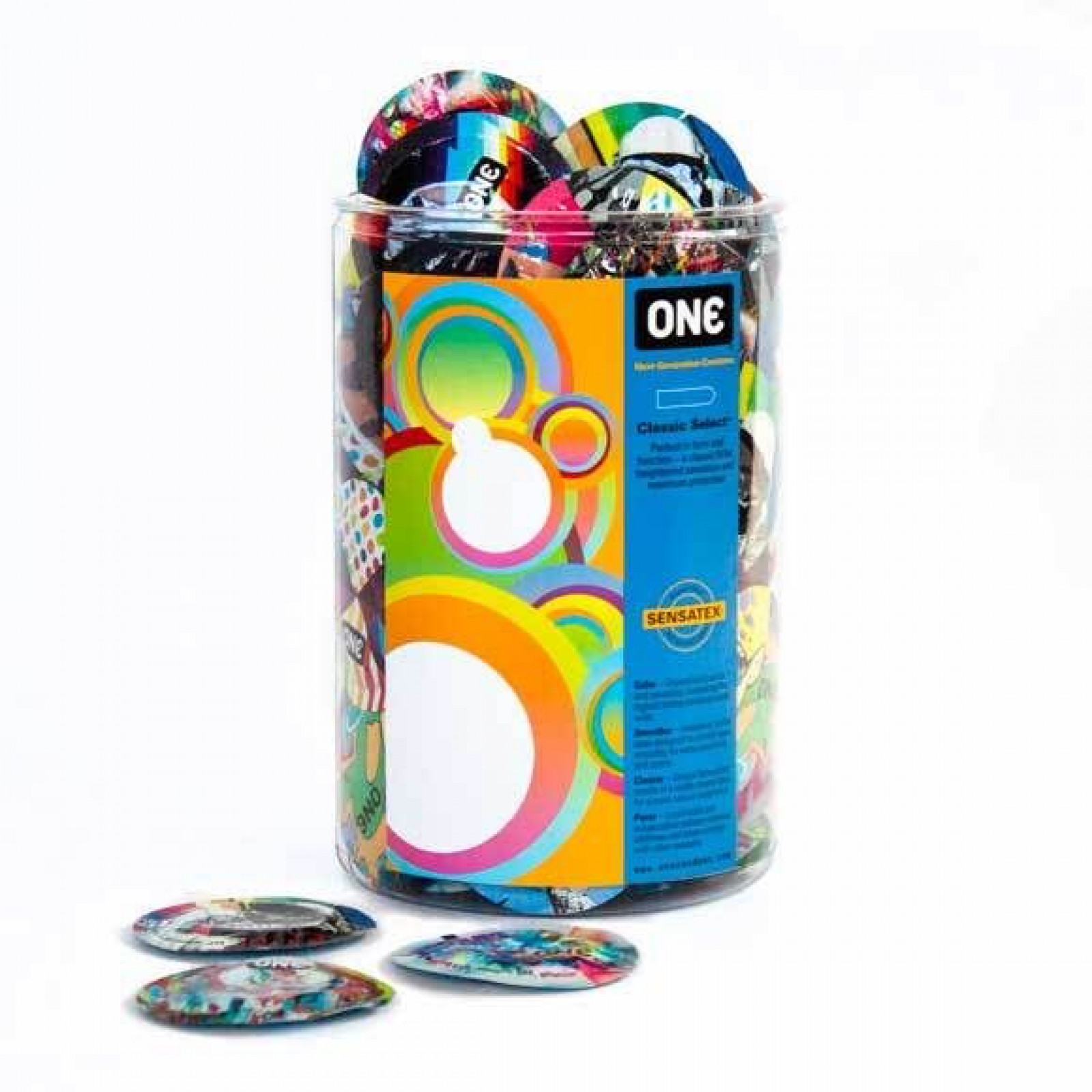 Набір презервативів ONE Classic Select Artist Collection, 100 шт, зі змазкою, паковання-тубус