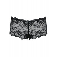 Трусики-шортики Obsessive Idillia shorties, L/XL, черные, кружевные, с низкой посадкой