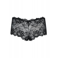 Трусики-шортики Obsessive Idillia shorties, L/XL, черные, кружевные, с низкой посадкой