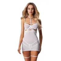 Бебі-дол Obsessive Arrowel White chemise 2XL/3XL, з декоративним чокером та гартерами — Переглянути зображення 1