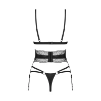 Комплект Obsessive Lobellis 3-pcs set, XS/S, чорний, ліф з м’якою чашкою, стрінги, пояс для панчіх — Просмотреть изображение 4
