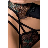 Комплект білизни Passion Exclusive FLORIS SET XXL/XXXL, black, ліф, трусики, пояс для панчох — Переглянути зображення 5