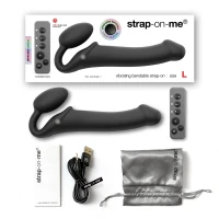 Безремінний страпон з вібрацією Strap-On-Me Vibrating Black L, діаметр 3,7см, пульт ДК, регульований — Переглянути зображення 5