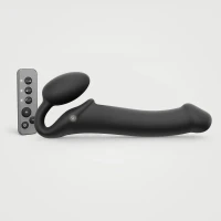 Безремінний страпон з вібрацією Strap-On-Me Vibrating Black L, діаметр 3,7см, пульт ДК, регульований — Переглянути зображення 1