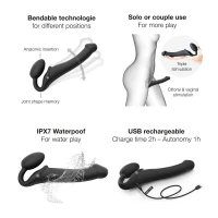 Безремінний страпон з вібрацією Strap-On-Me Vibrating Black L, діаметр 3,7см, пульт ДК, регульований — Переглянути зображення 3