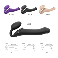 Безремінний страпон з вібрацією Strap-On-Me Vibrating Black L, діаметр 3,7см, пульт ДК, регульований — Переглянути зображення 4