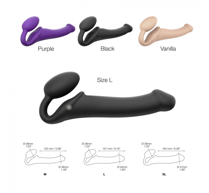 Безремінний страпон з вібрацією Strap-On-Me Vibrating Black L, діаметр 3,7см, пульт ДК, регульований