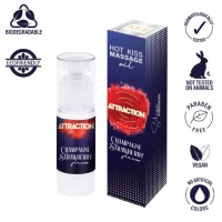 Їстівна масажна олія MAI Attraction Champagne Strawberry Hot Kiss (50 мл) — Переглянути зображення 3