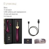 Вагінально-кліторальний вібратор Zalo — Bess Velvet Purple, мультифункціональний із насадками — Переглянути зображення 7