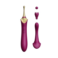 Вагінально-кліторальний вібратор Zalo — Bess Velvet Purple, мультифункціональний із насадками — Переглянути зображення 1