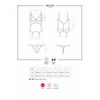 Сатиновий мереживний корсет Obsessive 810-COR-1 babydoll &amp; thong S/M, чорний, корсет, танга — Переглянути зображення 7