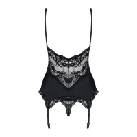 Сатиновий мереживний корсет Obsessive 810-COR-1 babydoll &amp; thong S/M, чорний, корсет, танга — Переглянути зображення 6