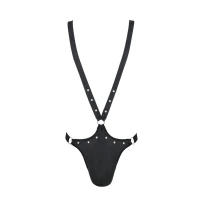 Чоловіче боді з люверсами Passion 028 HARRY S/M Black, екошкіра, на шлейках — Переглянути зображення 8