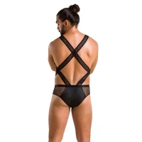 Чоловіче еротичне сітчасте боді Passion 045 VICTOR L/XL Black, екошкіра, сітка — Просмотреть изображение 4
