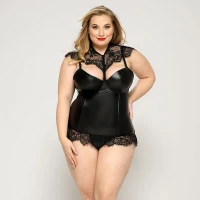 Латексний комплект білизни JSY «Пристрасна Ірис» Plus Size, Black, корсет, стрінги, мереживо — Просмотреть изображение 1