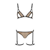 Еротичний комплект спідньої білизни Passion GABI SET S/M beige, трусики з гартерами