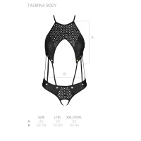 Боді з відкритим доступом Passion TASMINA BODY L/XL black, екошкіра, шнурівки, ажурні мережива — Переглянути зображення 5