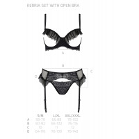Комплект Passion KERRIA SET WITH OPEN BRA black, S/M, бюстгальтер с открытой чашкой, стринги, пояс для чулок
