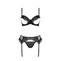 Комплект Passion KERRIA SET WITH OPEN BRA black, S/M, бюстгальтер з відкритою чашкою, стрінги, пояс для панчіх — Переглянути зображення 3