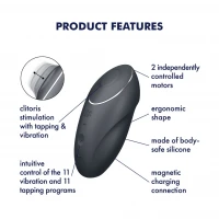 Вібростимулятор-пульсатор Satisfyer Tap &amp; Climax 1 Grey, ефект постукування пальцем, 2 мотори — Переглянути зображення 7