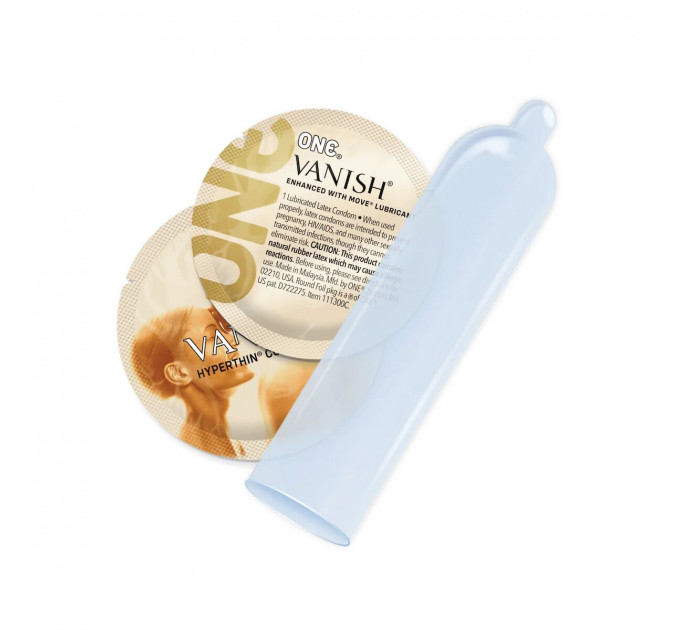 Презервативи ONE Vanish Hyperthin, 12 шт, ультратонкі, зі змазкою, подарункове паковання-тубус