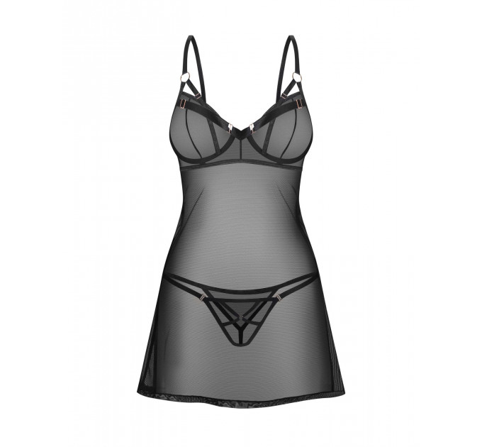 Сорочка Obsessive Euridia chemise & tanga XL/2XL