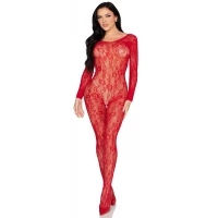 Бодістокінг Leg Avenue Crotchless Fishnet Bodystocking One Size Red — Просмотреть изображение 4