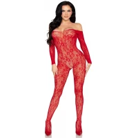 Бодістокінг Leg Avenue Crotchless Fishnet Bodystocking One Size Red — Просмотреть изображение 1