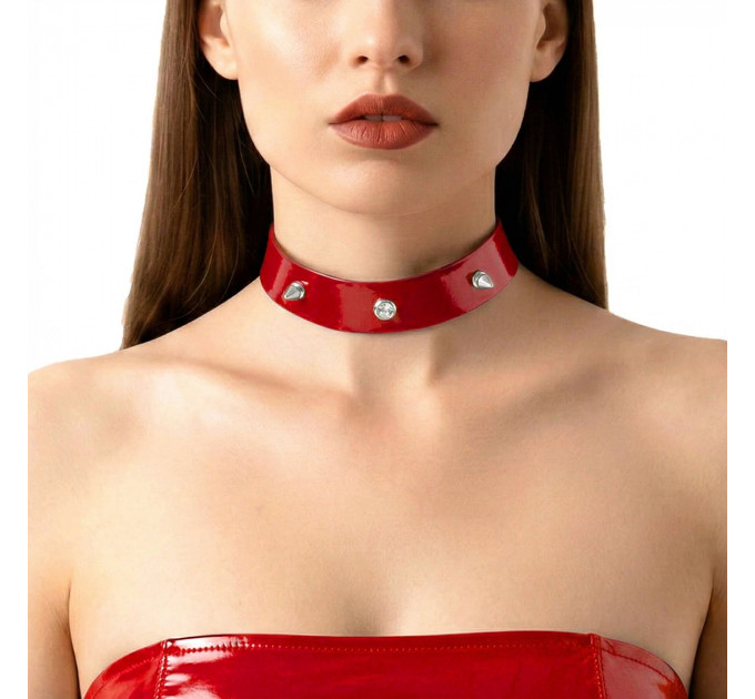Лакований чокер з шипами Art of Sex - Mistress, колір червоний, розмір S