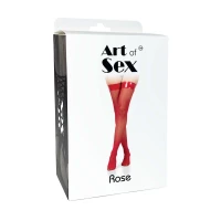 Панчохи в дрібну сітку з лакованою коронкою Art of Sex - Rose, колір червоний, М — Переглянути зображення 3