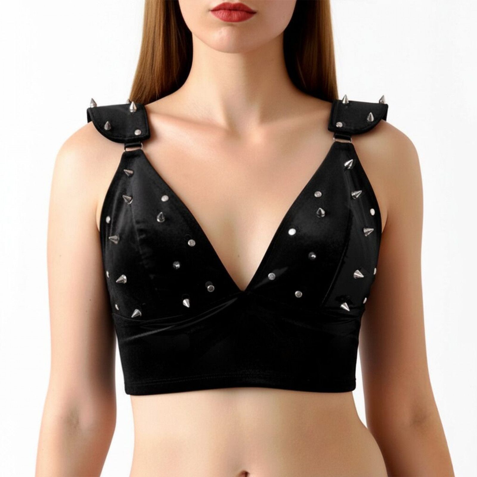 Лиф с шипами Art of Sex - Mistress, черный с эффектом мокрого бархата, размер S