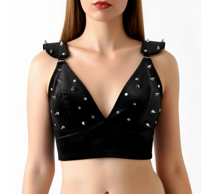 Ліф з шипами Art of Sex - Mistress, чорний з ефектом мокрого оксамиту, розмір S