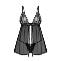 Сорочка бебі-дол Obsessive Blomentis babydoll & thong, M/L, мереживний ліф, стрінги в комплекті